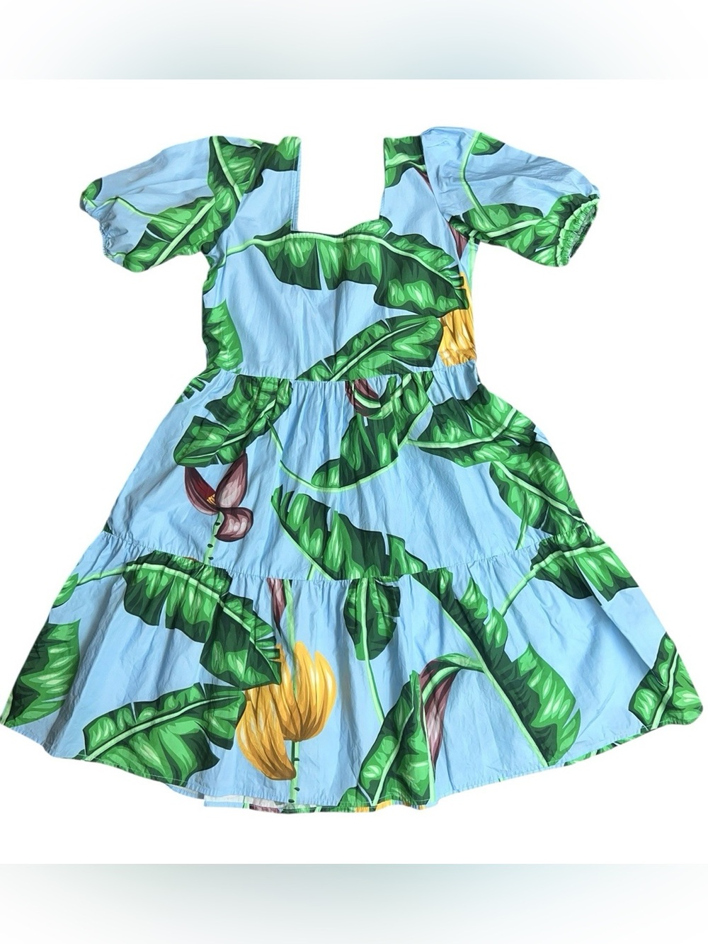 Maude Vivante Women’s XS Colorful Tropical Leaf Puff Sleeve Fit & Flare Dress
